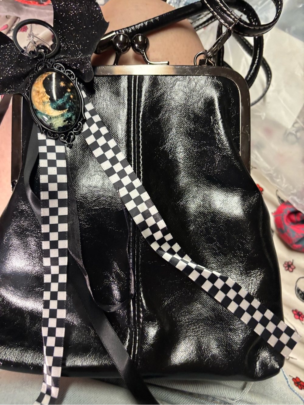 Black Patent Frame-Top Crossbody Bag - Unbranded included